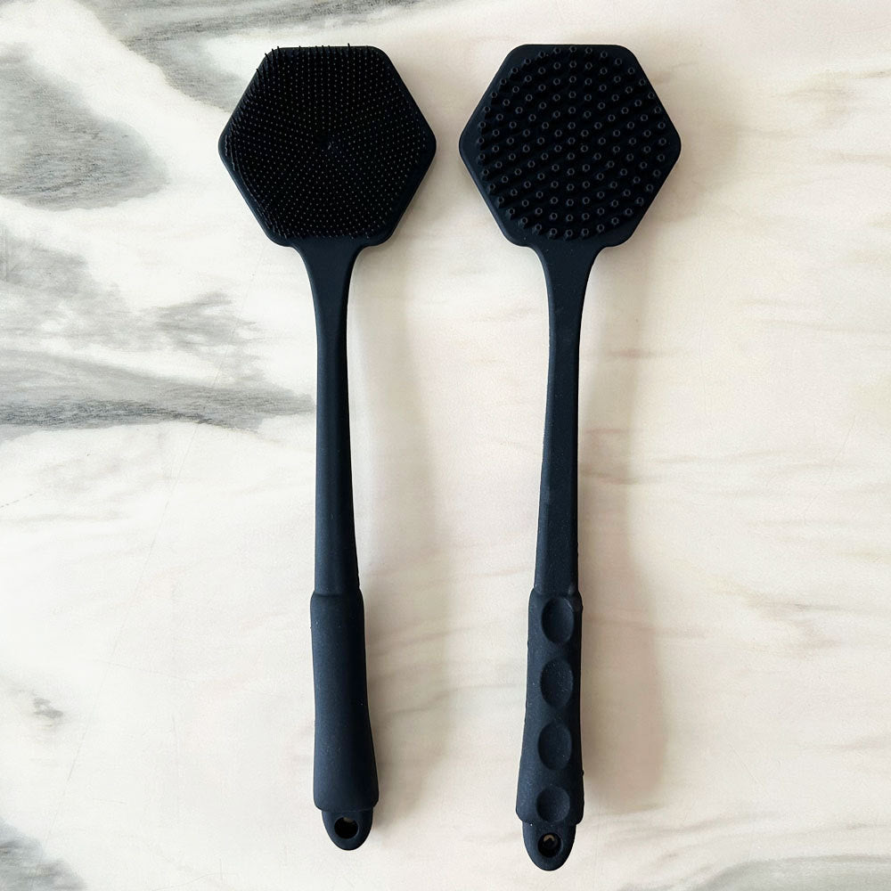 silicone long handle double sided body brush